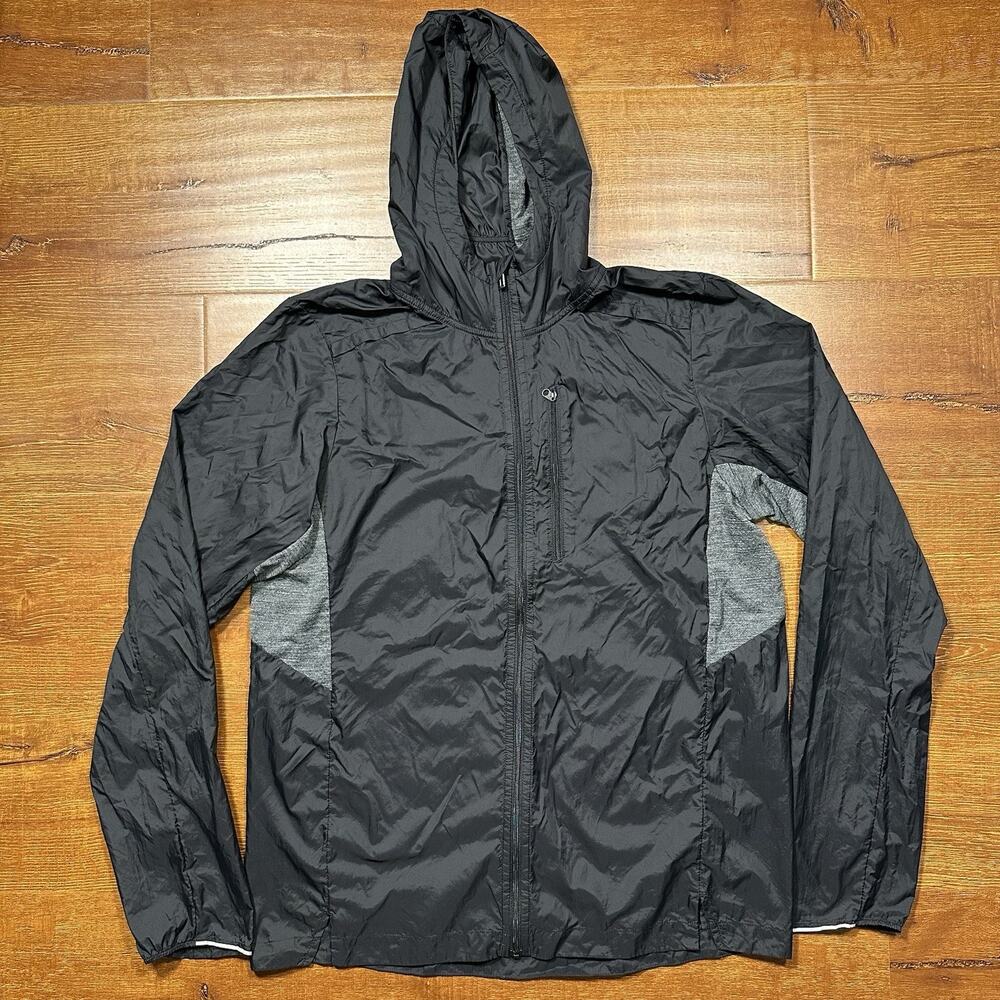Smartwool Windbreaker Jacket Men M Black Nylon Packable Full Zip Layer Hike Camp